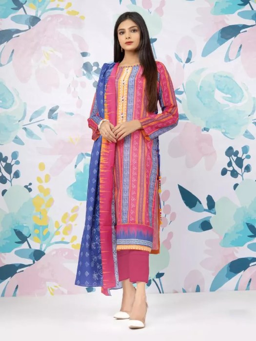 Unstitched Pink Printed Lawn 3 Piece 242394