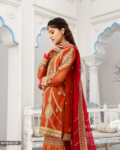 Formal Embroidered Suit With Garara 9478-IG-CF