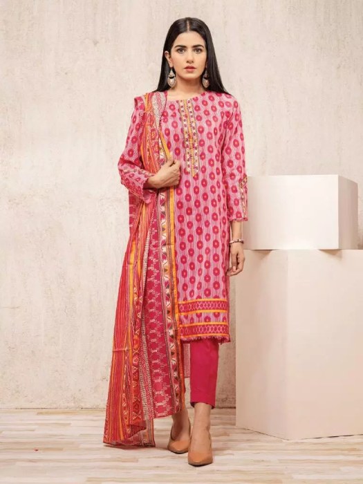 Unstitched Pink Printed Lawn 3 Piece 227956
