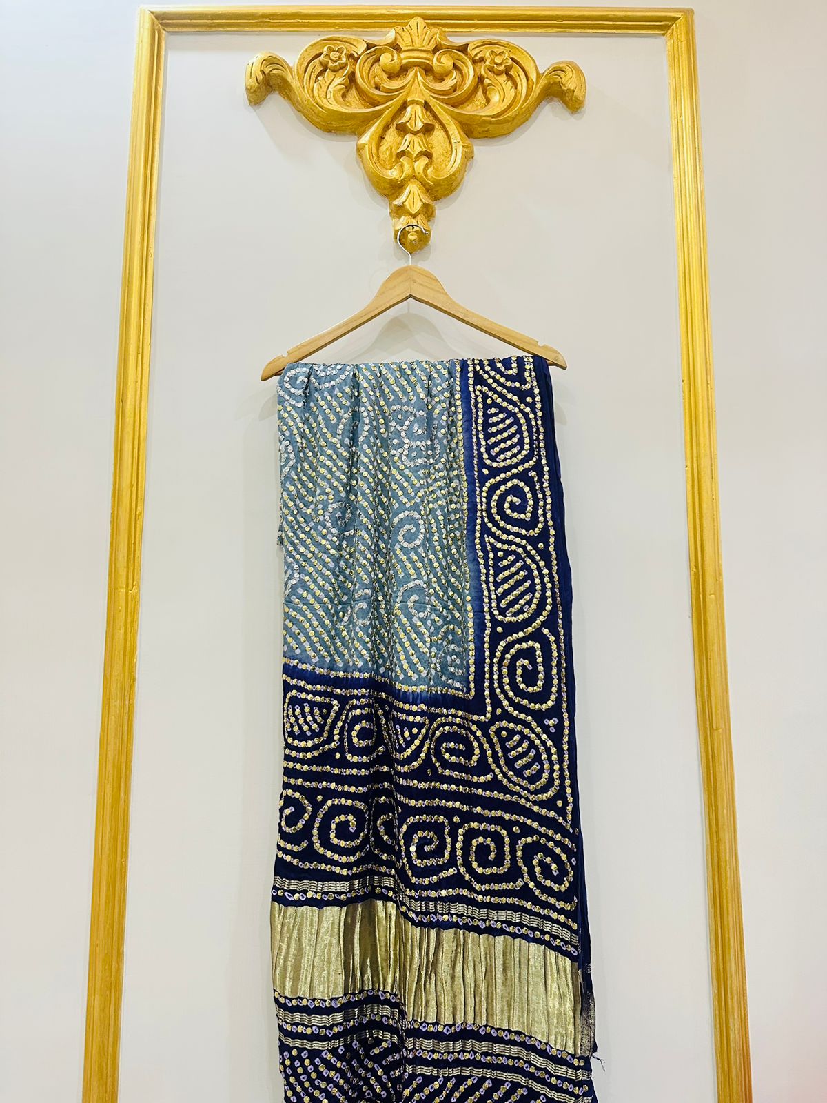 Gajji silk with Kamdani Multi Blue shade