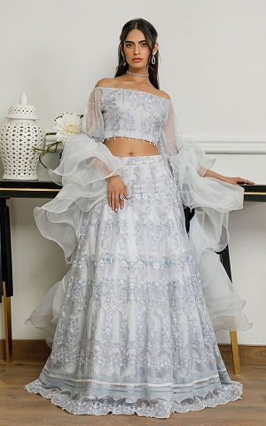 NET EMBROIDERED BLOUSE AND LEHENGA