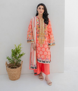 Shirt Shalwar Dupatta - Pink - Lawn Suit - 0342