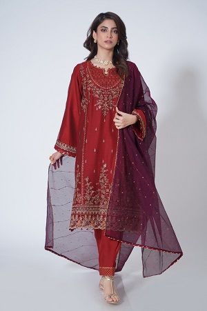 3 Piece Unstitched Embroidered Khaadi Net Suit WUM33109