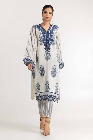 Luxury Pret Dyed Charmeuse silk Embroidered Kurti With Trouser ILP-22-215 2PC