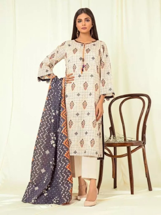 Unstitched Off White Printed Lawn 3 Piece 239364
