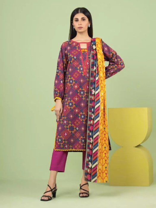 Unstitched Pink Multi Printed Lawn 3 Piece 249157