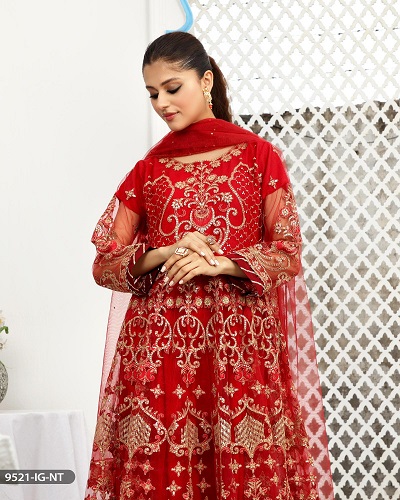 Formal 3PC Embroidered Red Maxi 9521-IG-NT