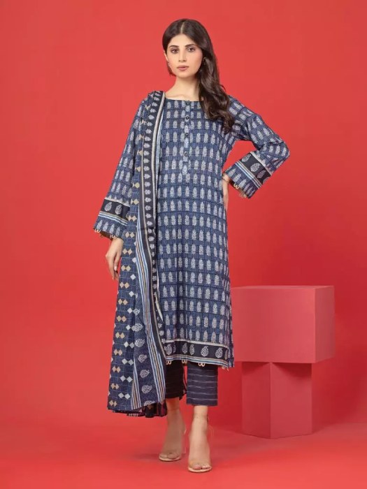 Unstitched Blue Printed Lawn 3 Piece 239865