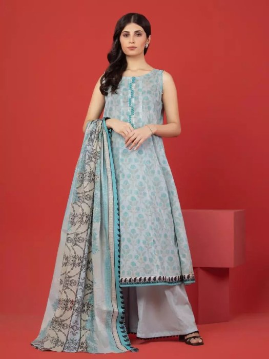 Unstitched Ice Blue Printed Lawn 3 Piece 246118