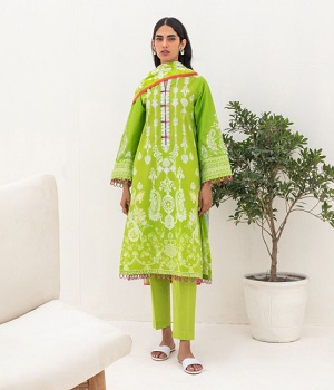 Embroidered Shirt Shalwar Dupatta - Earls Green - Lawn Suit