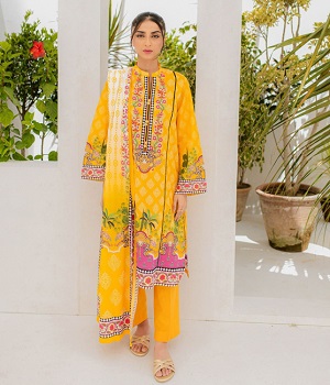 Shirt Shalwar Dupatta - Yellow - Lawn Suit - 0306