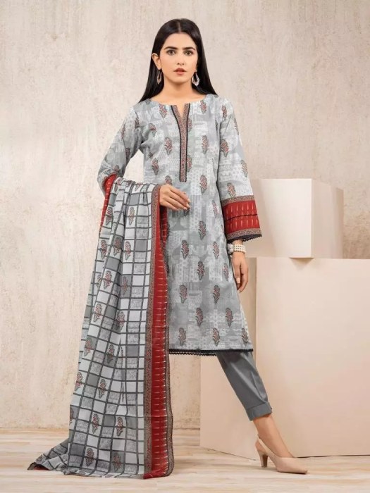 Unstitched Grey Printed Lawn 3 Piece 239281