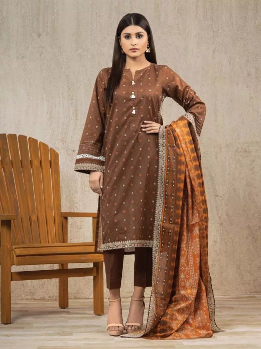 Unstitched Brown Printed Lawn 3 Piece	244927
