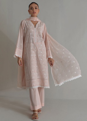 3 PC Peach Pink Embroidered Suit