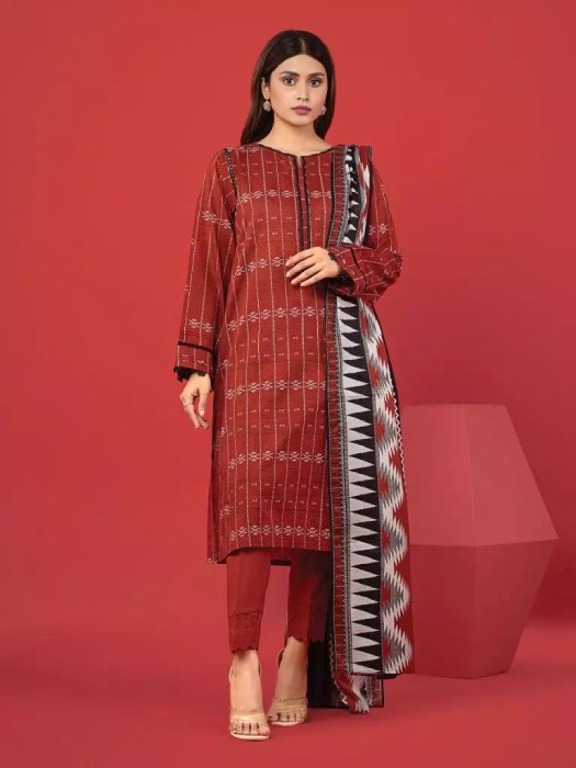 Unstitched Red Printed Lawn 3 Piece 243914