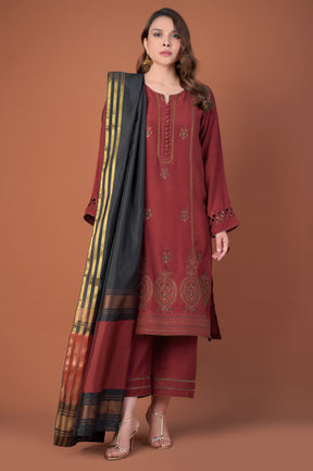 3 Piece Unstitched Embroidered Raw Silk Suit WUM32624