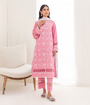 Emroidered Shirt Shalwar Dupatta - Pink - Lawn Suit - 0284