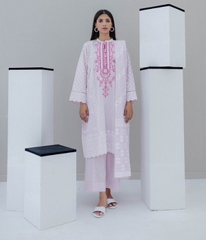 Embroidered Shirt Shalwar Dupatta - Pink - Lawn Suit - 0276