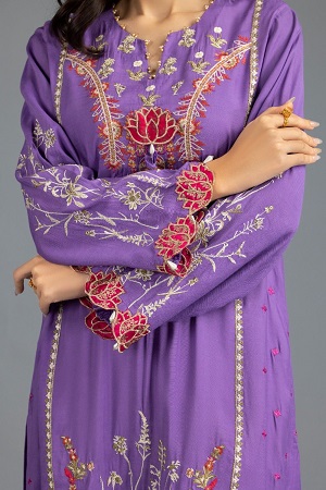 Luxury Pret Dyed Raw Silk Embroidered Shirt Dupatta ILP-22-122 2PC