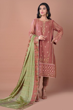 3 Piece Unstitched Embroidered Khaadi Net Suit WUM32612
