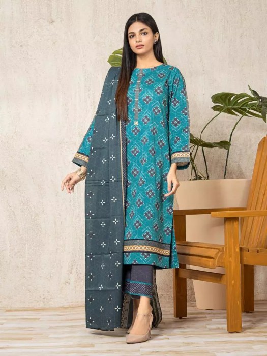 Unstitched Turquoise Printed Lawn 3 Piece 242399