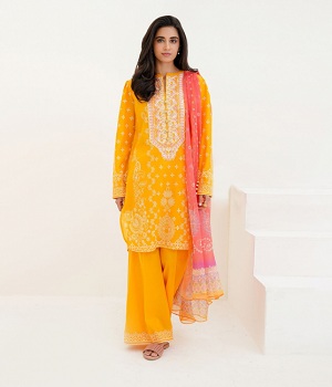Shirt Shalwar Dupatta - Saffron Yellow - Lawn Suit - 259