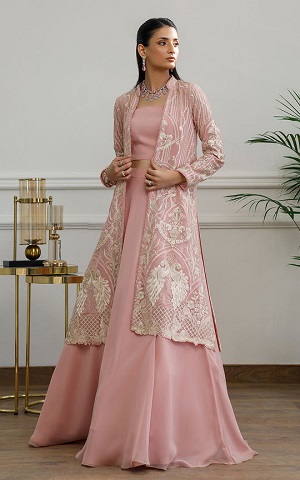 CHIFFON EMBROIDERED JACKET WITH SKIRT