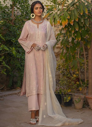3 PC Pink Embroidered Suit