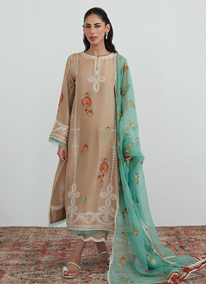 LATTE EMBROIDERED SHIRT WITH ORGANZA DUPATTA