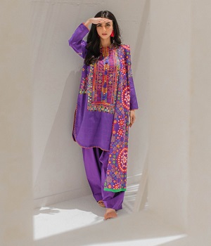 Shirt Shalwar Dupatta - Purple - Lawn Suit - 0336