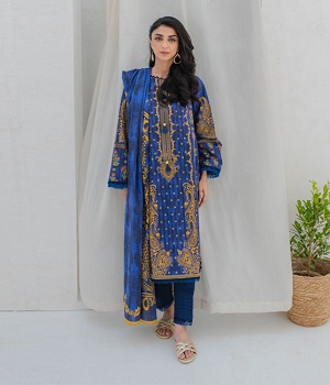 Shirt Shalwar Dupatta - Blue - Lawn Suit - 0339