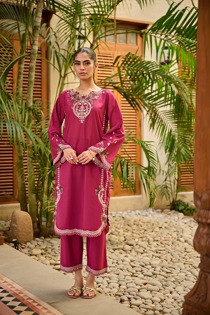 DC-2161 PURPLE 2PCS EMBROIDERED KURTA WITH TROUSER