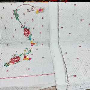 Cross stitch & Indian rose Gold mukesh work 2 piece Dress  (2)