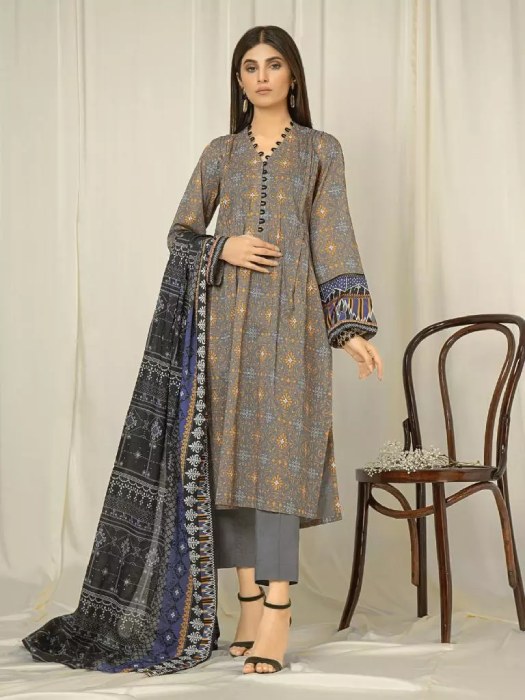 Unstitched Grey Printed Lawn 3 Piece 242395