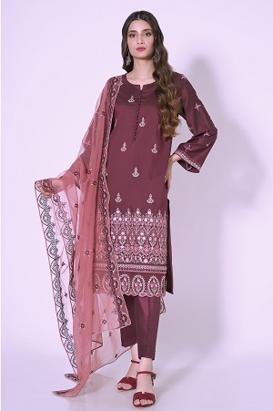 3 Pieces Unstitched Embroidered Cotton silk Suit WUM33112