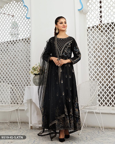 Embroidered 3PC Black Maxi 9519-IG-S.KTN