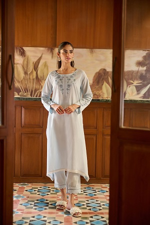 DC-2173 SKY BLUE 2PCS EMBROIDERED KURTA WITH TROUSER