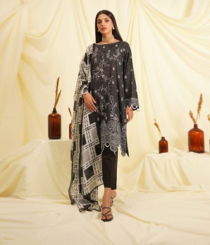 Shirt Shalwar Dupatta - Black - Lawn Suit - 0636