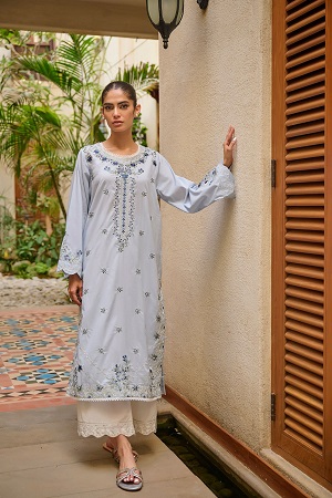 DC-2155 SKY BLUE 2PCS EMBROIDERED KURTA WITH TROUSER