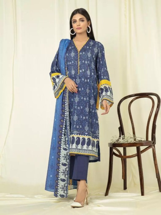 Unstitched Blue Printed Lawn 3 Piece 239864