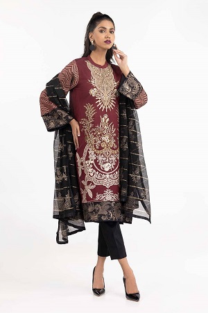 Luxury Pret Cotton Silk Embroidered Shirt Zari Jacquard Dupatta ILP-22-131 2PC