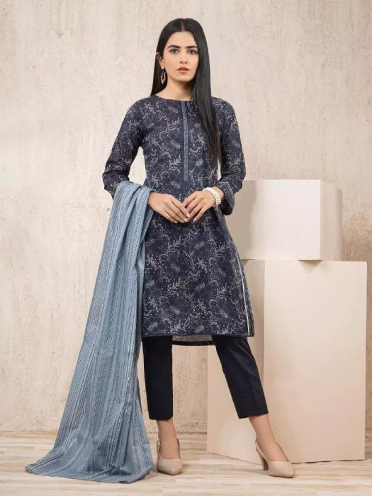 Unstitched Navy Blue Printed Lawn 3 Piece 239284