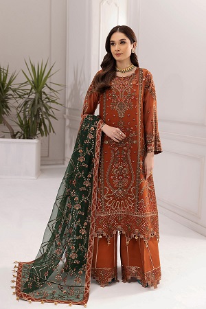 Embroidered Chiffon Rust - V14D02
