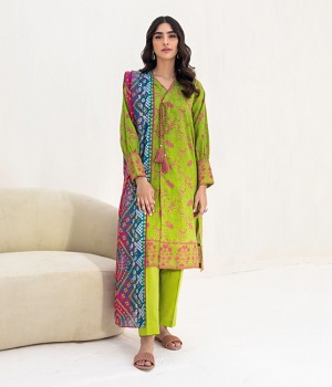Shirt Shalwar Dupatta - Green - Lawn Suit - 0236